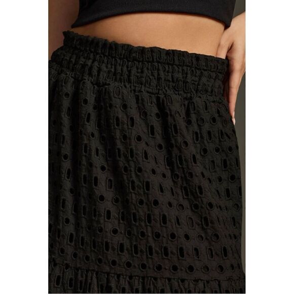 NEW Anthropologie Somerset Black Tiered Smocked Eyelet Pockets Maxi Skirt Medium - Picture 7 of 8